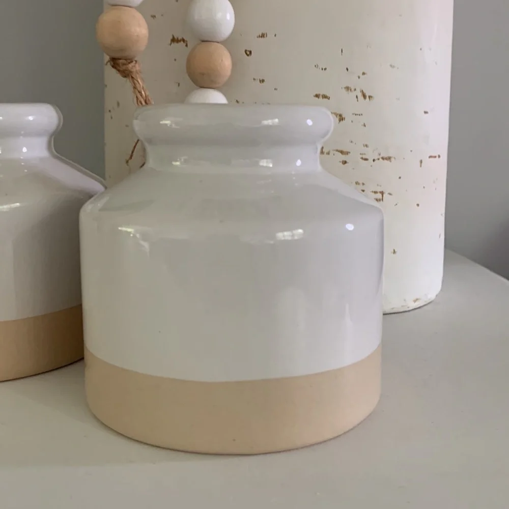 Two note glazed set of two vases ceramic pots Neutral home‎ decor white beige